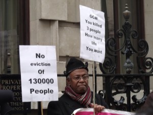 Bangladeshi activist protests against the company outside the AGM. Photo: Paul V Dudman