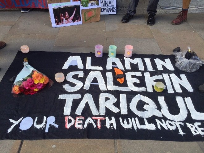 Hand-painted banner for victims of Phulbari shooting. Photocredit: Peter Marshall